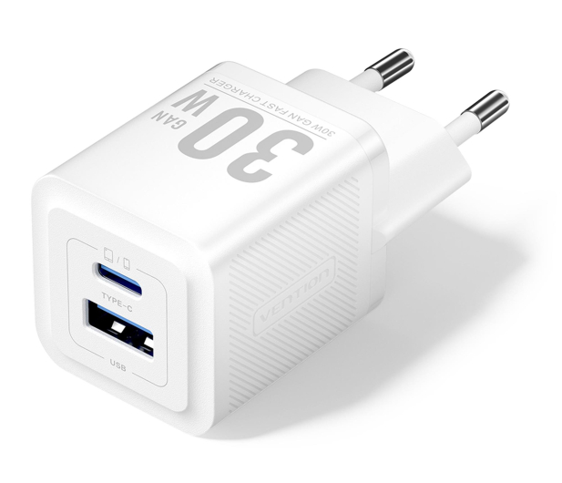 Vention Ładowarka 1x USB-A 1x USB-C GaN 30W biała - 1543396 - zdjęcie